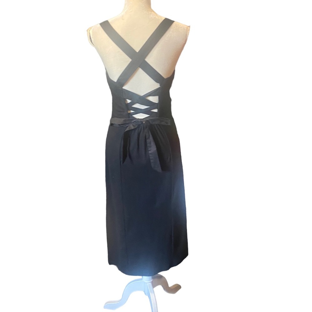 Anthropologie Black Midi Dress back corset style lace up. Classic dress - Picture 3 of 9